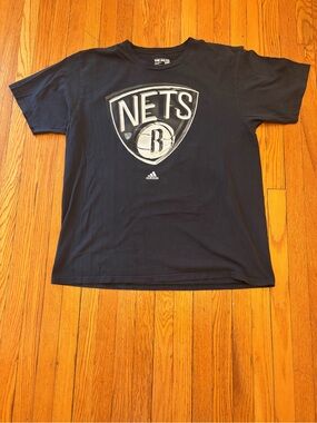 adidas Black Brooklyn Nets Shield Logo Short Sleeve Tee